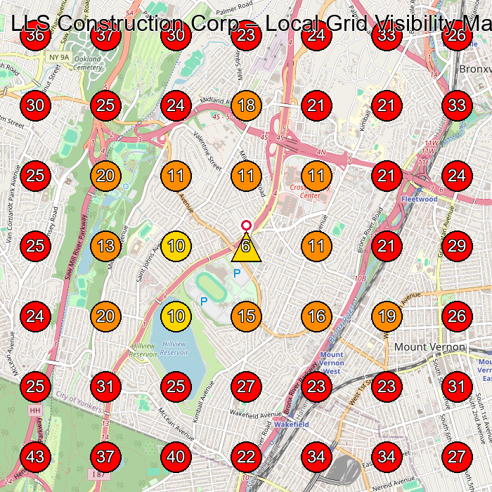 LLS Construction Corp GeoGrid visibility map for Construction Company in Mt Vernon